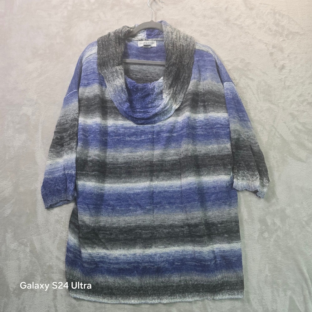 Sag Harbor Woman 2X Cowl Neck Sweater Regal Blue Striped 3/4 Sleeve H144829